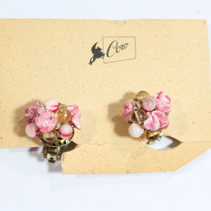 Vintage Mid Century 1950s Pink Beaded Coro Earrings Pinup Clip-on